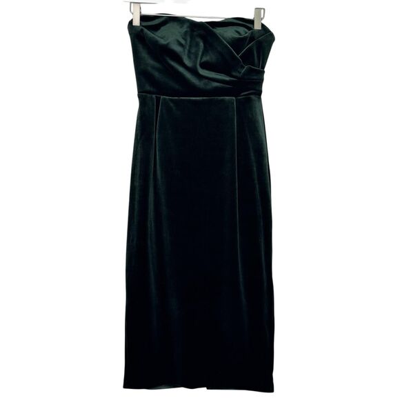 Express Dress Womens XS Green Velvet Strapless Midi Cocktail Formal Slit Party - Picture 1 of 10